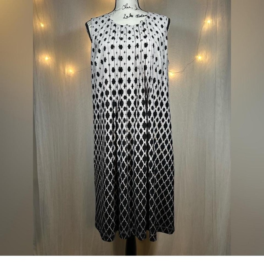 erceptions New York Sleeveless Midi Dress Women's Large Black & White Retro